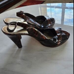 Antonio Melani Heels Womens Sz 9M Brown Slingback Patent Leather Open Toe